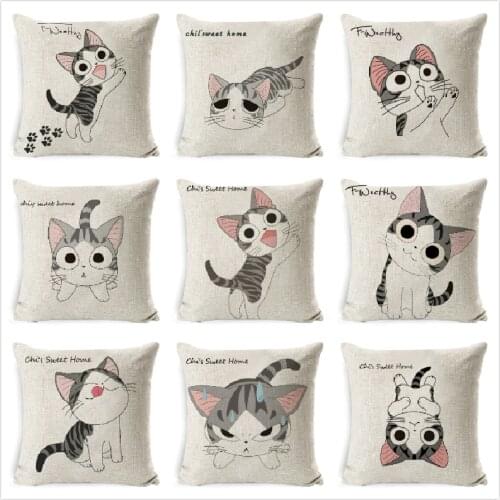 Cheese Cat Cushion Cover Cute Cartoon Cat Decorative Pillowcase Throw Pillow Case 45*45cm For Sofa Funda Cojin Kussenhoes