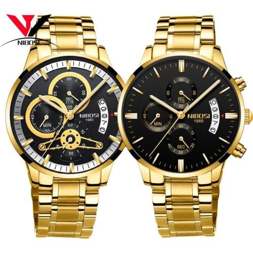 [Ship From Brazil] Relogio Masculino Dourado Men Watch 2018 Luxury Brand Waterproof Analog Quartz Watch For Men Original NIBOSI