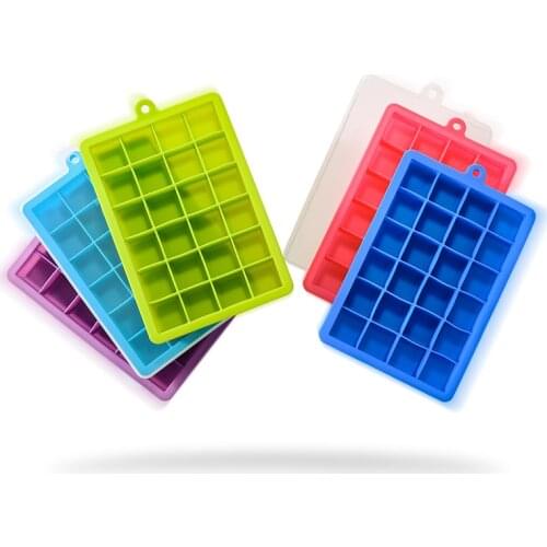 Food grade 24 hole silica gel ice lattice square ice box cheese jelly silicone popsicle mold ice Cream Tools ice tray with cover