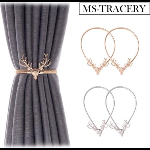 Nordic Luxury Style Deer Head Elastic Curtain Buckle Rope Straps Concealed Clasp Rod Accessories Hook Holder Home Decorations