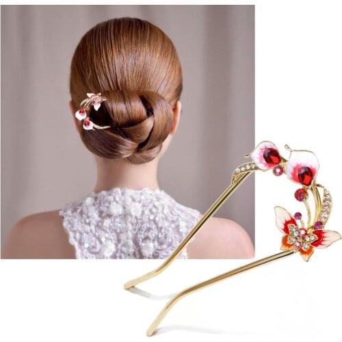 Enamel Butterfly Hairpin Crystal Wedding Hair Accessories Bridal Rhinestone Hairpin Rod Ladies Banquet Accessories Hair Clip