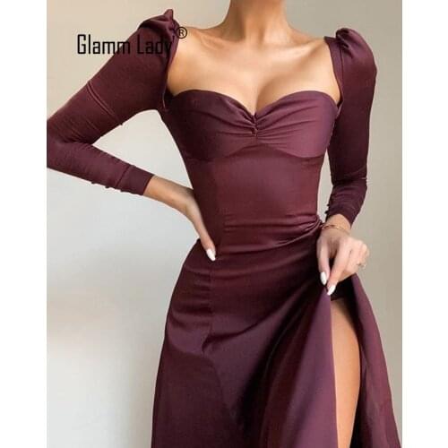 Glamm Lady New Spring Autumn Party Casual Sexy Dress For Womens Strapless Bodycon Midi Dress Solid Button Club Long Sleeve Dress