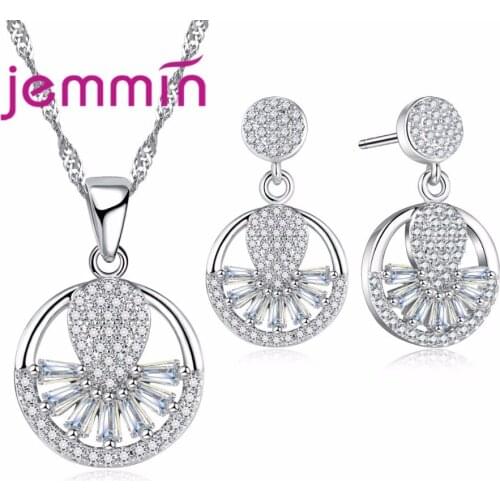 Classic Round Brand Jewelry Set Particular Design 925 Sterling Silver Jewelry Necklace Earrings Set Women Bijoux