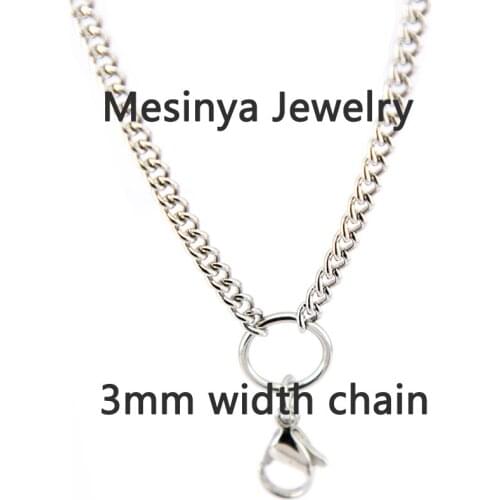 Mesinya 3mm width 24'' Stainless steel O ring chain for custom floating charm glass locket keepsake without locket