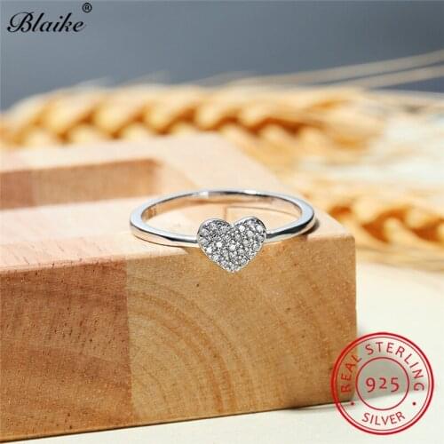 Solid s925 Sterling Silver Ring Love Heart Thin Rings For Women Wedding Bands White Sapphire Zircon Engagement Ring Jewelry Gift