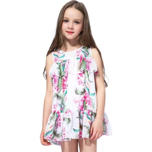 2021 Summer Princess Dress Girls Sleeveless Ruffle Flower Print Tutu Dress Birthday Party Kids Dresses For Girls Clothes 4-12Y