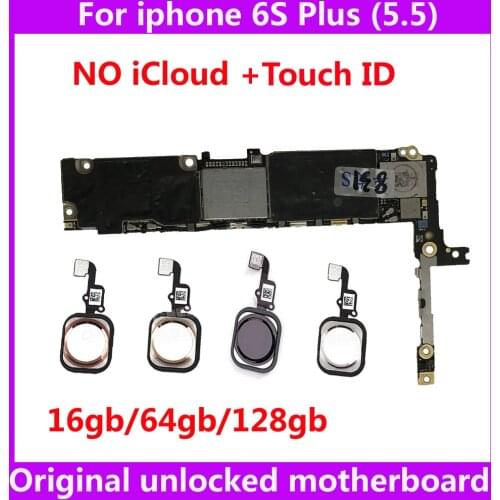 Free iCloud unlocked IOS system logic board for iphone 6S Plus motherboard with / NO touch ID 16gb 64GB 128GB original mainboard