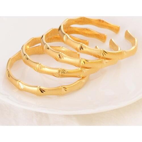 Fashion Size Open-Bangle 18 k Fine Solid Gold Filled Woman Luxury Jewelry Retro Girls New Year Bamboo Shape Adjustable