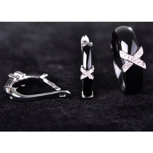 Blucome Ceramic Jewelry Sets For Women Letter Shape Zircon Micro Paved Earrings Rings Set Copper Porcelain Joias With Gift Box