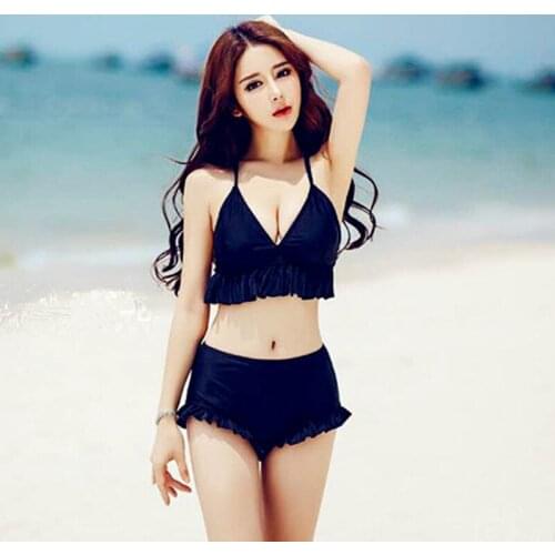 2021 New Sexy Bikini Women Swimwear High Waist Biquini Push Up Swimsuit Skirted Bikinis Ruffle Bathing Suit Korea Beach