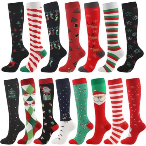 New Christmas Compression Stockings High Quality Unisex Compress Sports Running Knee High Nylon Socks Relieve Muscle Fatigue