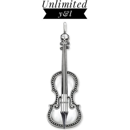 Skull Cello Violin Charm Pendants Punk Style 925 Sterling Silver Fashion Jewelry Fit Link Chain Necklace Accessories Women Men