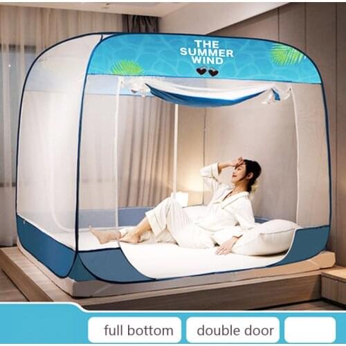 Refreshing Blue Mosquito Netting Free Installation Foldable Square Bed Tent Full Bottom 1.2m/1.5m/1.8m Anti-Mosquito Curtain Can