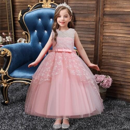 Dress for girls elegant embroidered big bow net tail gauze dress princess dress wedding party dress girl dress clothes for girls