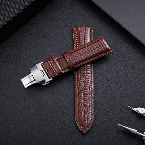20mm 22mm Butterfly Buckle Lizard Pattern Leather Watchband for Samsung Galaxy Watch3 41/45mm Gear Sport