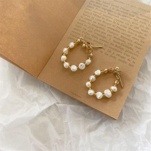 Baroque Pearl Beads Hoop Earrings For Women Gold Color Circle Earring Korean Pearl Earrings Elegant Jewelry