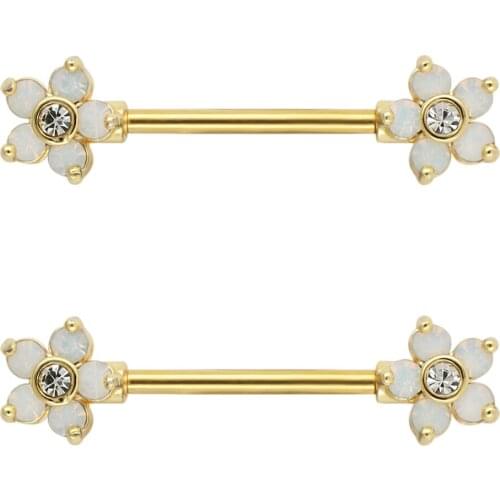 JHJT 2PCS Nipple Bar Rings 316L Surgical Stainless Flower Shape Nipple barbell Piercing 14G Body Jewelry