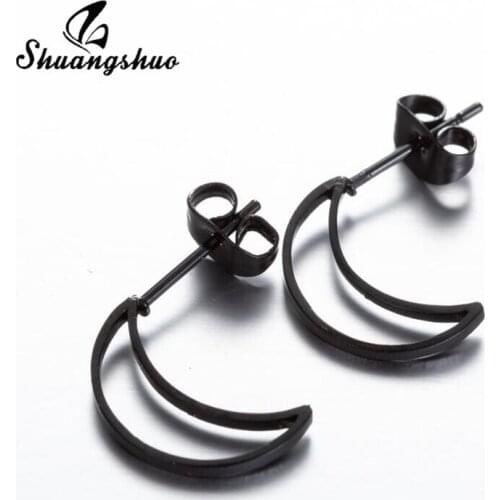 Shuangshuo Hollow Crescent Moon Earrings Pagan Viken Jewelry God Moon Phase witch Goddess gothic Femme Stainless Steel Ear Studs
