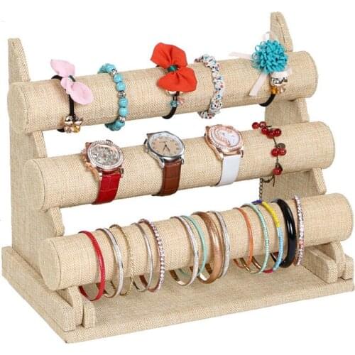 Burlap three-layer bracelet frame watch hair ring hair accessories shelf linen jewelry display stand bracelet stand