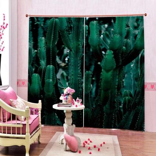 Tropical Cactus Shower Curtain Polyester Fabric Curtain For The Living room bedroom Multi-size Printed Drapes Decor