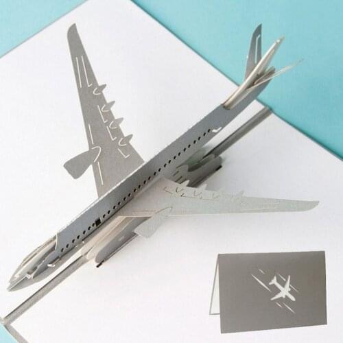 Vintage 3D Pop UP Paper Laser Cut Greeting Card Creative Handmade Airplane Postcards Birthday Festival Gift