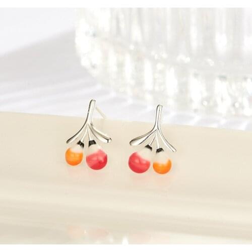 REETI 925 sterling silver cherry Stud Earrings for Women Elegant Wedding Jewelry pendientes mujer moda 2019 Brincos