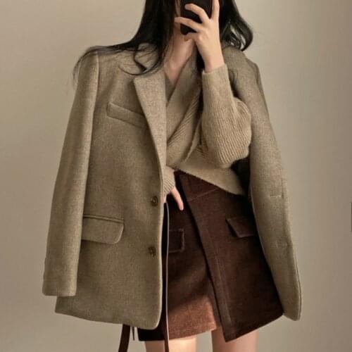 Grey Solid Colors Single Breasted Loose Suit Woman Spring Fashion Office Work Long Sleeve Blazer Women Korea Style Casual Blazer