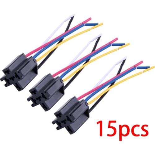 15Pcs 12V 24V 40A Pre-Wired 5 Pin Relay Mounting Base Socket Holder Accessories