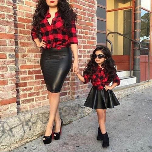 Infant Toddler Kid Baby Girls 2PCS Clothes Princess Plaid Tops Shirt Leather Skirt Fashion Outfits 1-6Y