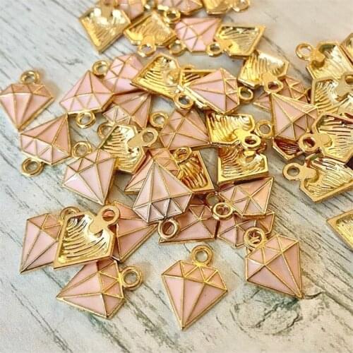 20 Diamond Shape Charms, Outline Geometric Gem Diy Craft for Bracelets Earrings Pendant Pink/white 15*15mm Jewellery Making DIY