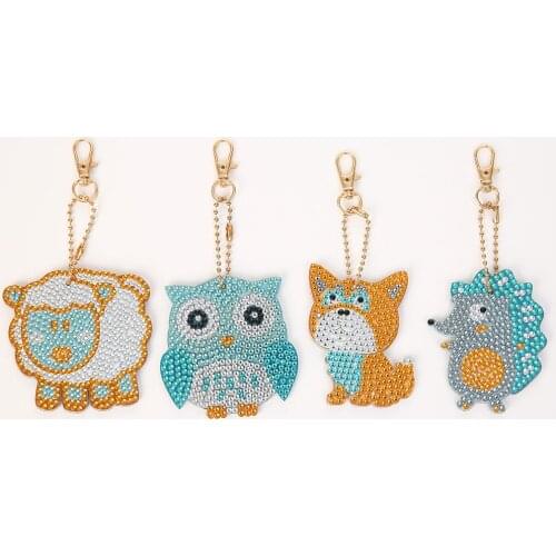 4pcs DIY Full Drill Special Shaped Diamond Painting Keychains Women Bag Animal Pendant Jewelry Key Ring Embroidery Cross Stitch