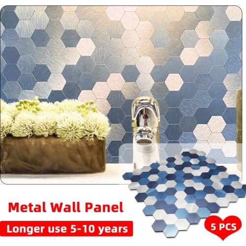 30x30cm 5pcs Mosaic Metal Aluminium Composite Wall Panel Peel and Stick Tile Sticker Hexagon Self Adhesive Decoration Wallpaper