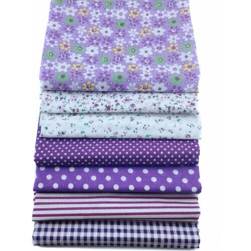 Syunss Plain Cotton Fabric 7pcs 50cm*50cm Purple Floral Dot For Sewing Fat Quarter Quilting Patchwork Tissue Tilda Doll Cloth