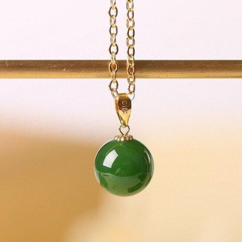 Natural Hetian Jade Green Jade Pendant Lucky Beads Necklace Inlaid S925 Sterling Silver Clavicle Chain Female Ornament