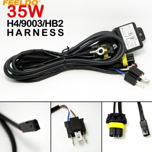 FEELDO 1pc 12V 35W H4/9003/HB2 Hi/Lo Beam Bi-xenon Relay Harness For HID Conversion Kit