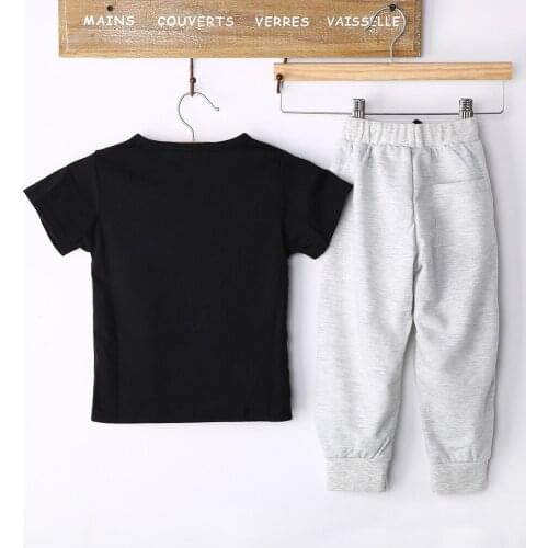 Citgeett Toddler Kids Baby Boy T-shirt Black Person Tops+Long Gray Pants Trousers Outfits Clothing Summer Fashion Set SS