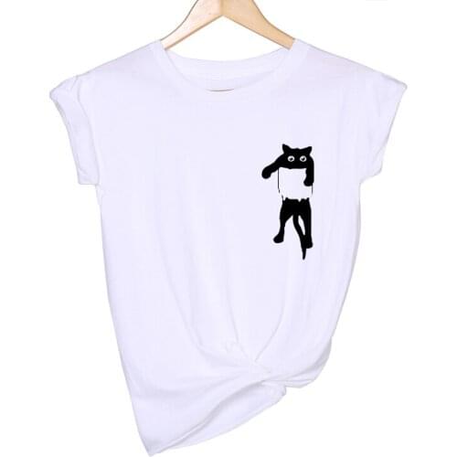 Cat Printed Girls O-Neck Casual Tops Womens Fashion Funny Plus Size Thin Style T-Shirt Summer Oversize Loose Tees Personal
