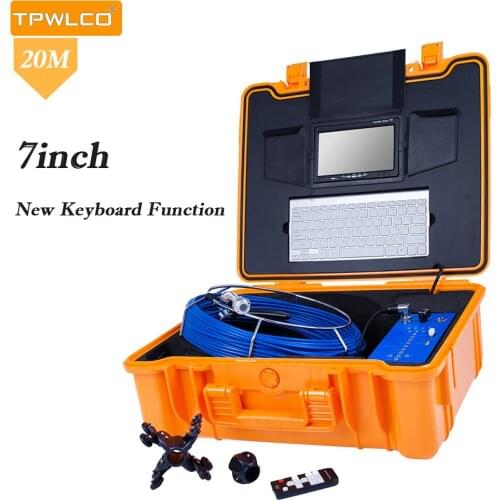20m Sewer Drain Pipe Inspection Camera 23mm Lens 7 inch Industrial Endoscope Support Keyboard Input