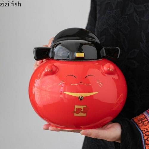 Ceramic Tea Caddy Storage Tank Cat Sealed Jar Tea Box Decorative Jar Tea Tins Gift Box Tea Organizer Candy Jars Food Container