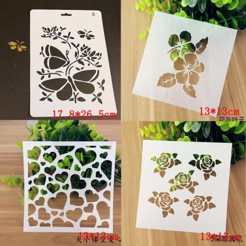 4pc Rose Stencil Flower DIY Scrapbooking Photo Album Decoration Coloring Embossing Painting Template Wall Accessories Reusable