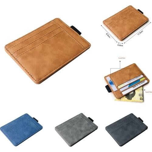 Unisex Wallet Business Card Holder Pu Leather Coin Pocket Bus Card Organizer Purse Bag Men Women Multi-color