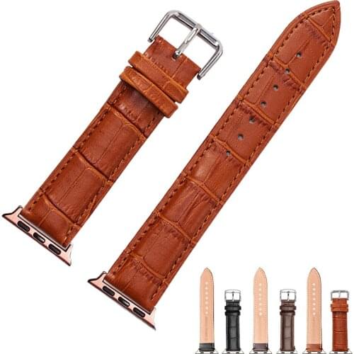 Leather Watch Strap for Apple Watch Series 5 4 3 2 1 with Rosegold Adaptor Comfortable Soft Correa Apple Watch Band 42 Mm