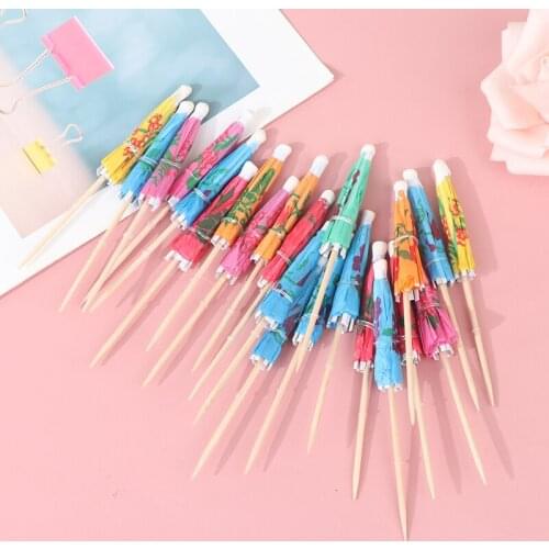 50pcs/pack Drink Fruit Cake Stick Mini Umbrella Paper Cocktail Parasols Umbrella