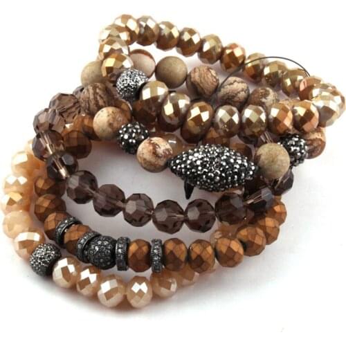MOODPC Fashion Jewelry Beautiful Women Bracelet Set Natural Stone & Glass Crystal Pave Bracelets