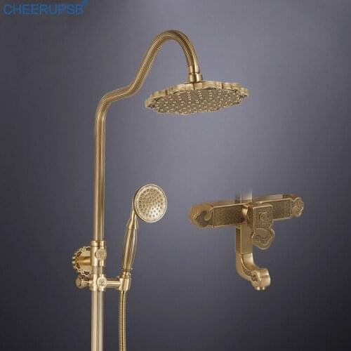 Sistema Ducha Bathroom Brass Shower Set Rotatable Vintage System Lifting Rod Mixer Bath Tap Handheld Chrome Shower Sets Doccia