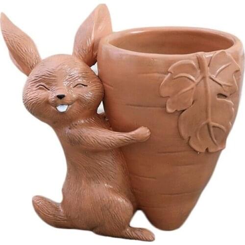 LUDA Rabbit Ornaments Desktop Storage Bucket Bunny Carrot Resin Pen Holder Pencil Holder For Desk Office Stationery Storage