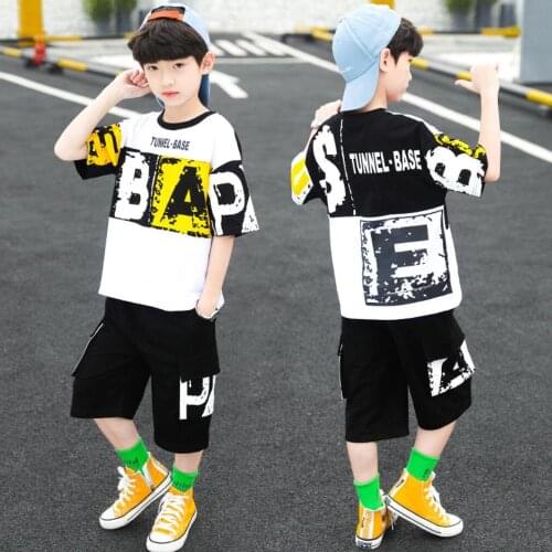 Boys 2021 New Summer Clothing Set Teenagers hip-hop Costume Fashion Street Sportswear Shirt+Pants 2Pcs Boys Clothes Sport Suit