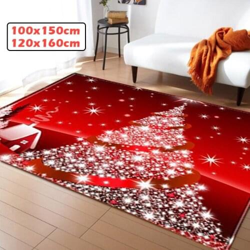 WUJIE 3D Printing Large Area Rugs for Living Room Christmas Tree Pattern Carpet Anti-slip Floor Mat Doormat Home Xmas Decoration