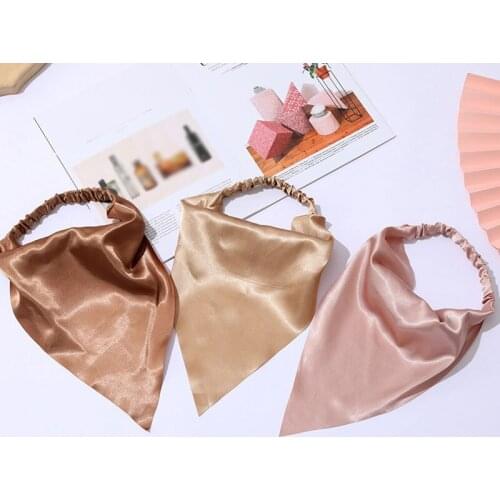 Solid Color Triangle Hair Scarf Scrunchies Women Glossy Silky Satin Hair Band Elastic Headband Headwear Hair Accessories