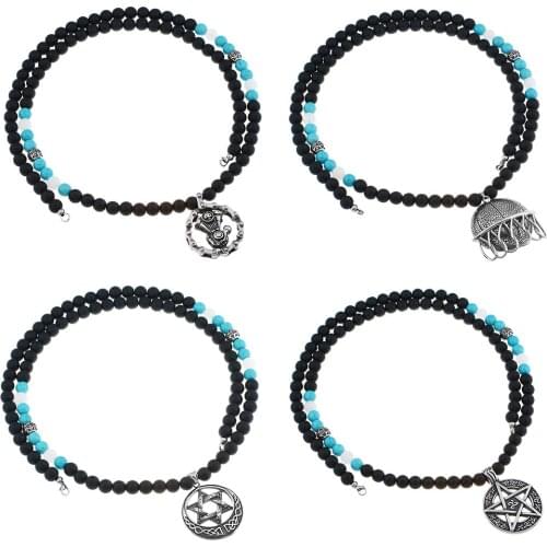 10MM Glass Beaded Necklace Stainless Steel Hexagram Motorcycles Engine Basketball Pendant Necklace For Mens Womens